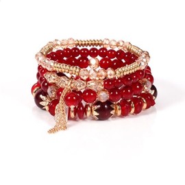 Nexoluxa Bohemian Stackable Bracelets for Women Beaded Stretch Charm Crystal Bracelets Set, Red