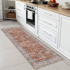 KUTA - Alfombra de terracota para pasillos, 2 x 6 pulgadas, clásico, diseño floral, antideslizante, lavable, ultra fina, suave, impresa, retro, envejecida, para recámara, lavandería, guardería