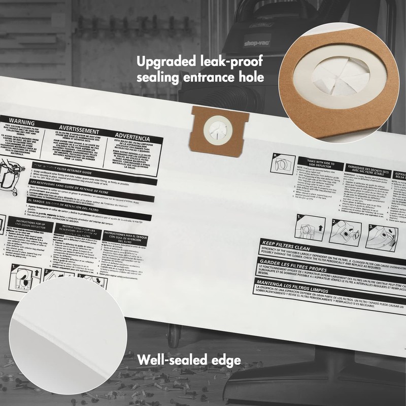 Shop-Vac 9066133 Disposable Filter Bags, Fits 5-8 Gallon Vacs, For