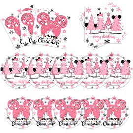 Cartoon Mouse Christmas Tableware Set,Pink Christmas Decoration Mouse Theme Merry Christmas Plates and Napkins Supplies for Winter Xmas Holiday Party Supplies