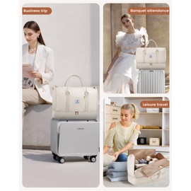 LOVEVOOK Convertible Garment Bag for Women with Shoe Pouch, Carry On Travel Duffel Bag with Toiletry Bag, 2 in 1 Hanging Suitcase Suit Bag, Waterproof Weekender Bag for Business Trip, Wedding, Beige