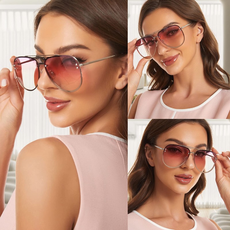 VIVIENFANG Premium Rimless Oversized Aviator Sunglasses for Women, Polarized PC