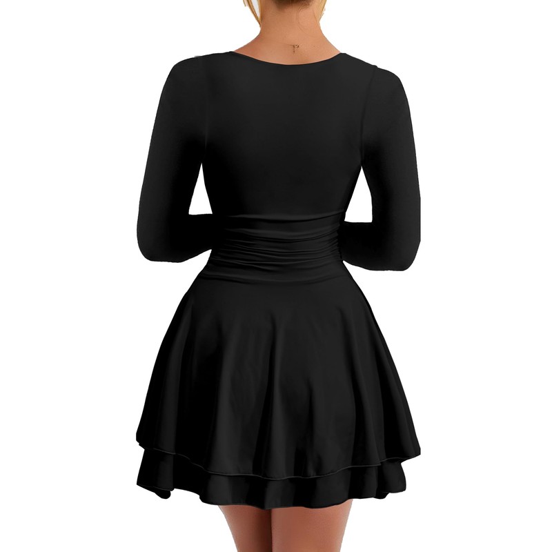 Kaximil Women's Square Neck Ruffle Hem Mini Dress Ruched Waist