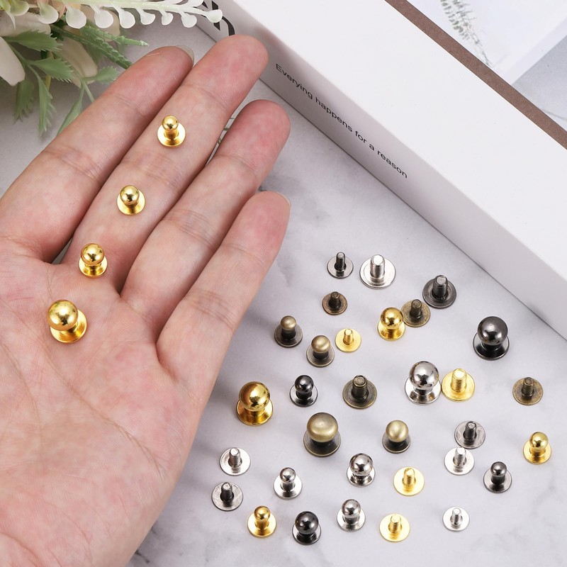 sourcing map 20Sets Brass Ball Head Stud Rivets, 6mm Dia.