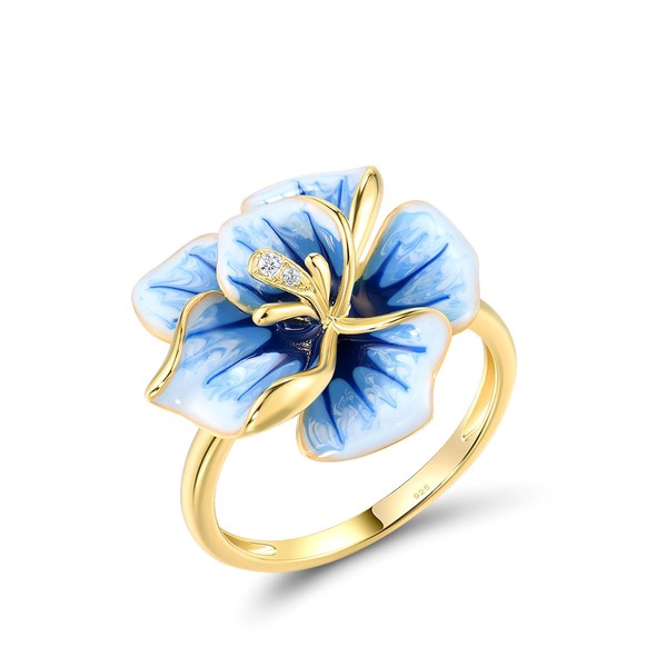 Santuzza Orchid Ring 925 Sterling Silver White Cubic Zirconia Enamel