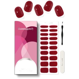 Banmagately Semi Cured Gel Nail Strips, 20Pcs Long Lasting Salon Quality Wraps, Easy Apply & Remove Gel Nail Stickers with UV Light (Flames Kissed Red)