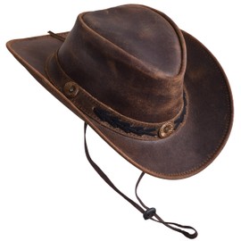 Sidewinder Shapeable Outback hat Western Style Leather Cowboy hat for Men and Women Wide Brim Vintage Old Style Brown