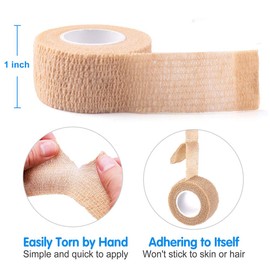 LotFancy Self Adhesive Tape, 30 Pack, 1 inch x 5 Yards, Self Adhesive Bandage Wrap, Elastic Stretch Cohesive Bandage, First Aid Medical Tape for Finger, Ankle, Knee & Wrist Sprains &Swelling