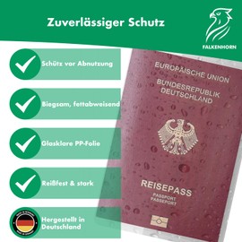 Falkenhorn 5 x Passport Covers - Set for Family - Transparent, Indelible & Tear-Resistant - Protective Covers for New German Passport (from 2017) - Made in Germany - 134 x 190 mm