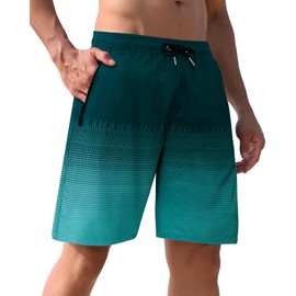 APTRO Men's Swimming Shorts Swimming Trunks Long with Mesh Lining Quick-Drying Board Shorts with Zip Pockets Sports Shorts, Green, XL