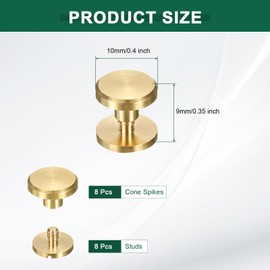 sourcing map 8 Pcs Brass Chicago Screws 9mm Height Flat Head Screw Binding Rivets Post Nail Stud Rivets Fastener for DIY Leather Craft Belt Purse Strap