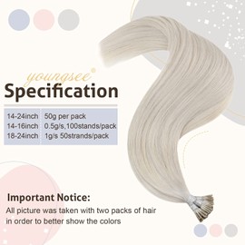 YoungSee I Tip Hair Extensions Human Hair Blonde 20 inch Itip Human Hair Extensions Platinum Blonde Natural Hair Keratin Extensions Remy I Tip Extensions for Women Stick Tip Extensions 1g/s 50g