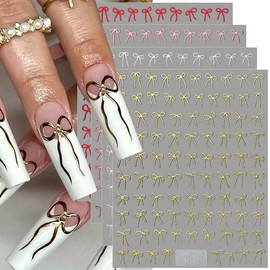7 Colors Ultra-Thin Stripes Nail Stickers - Women Bronzing Nail Decals for 3D Ribbon Bows Nail Art Accessories