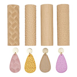 LiiCutters - Polymer Clay Texture Roller Set for Earrings and Jewelry Making, Textured Sheet Maker, Rolling Pin Tools for Embossing, Pottery Stamp Accessory Supplies, Set of Multiple Style Rollers (Wood / Leather / Braid / Sand)