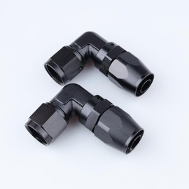 AC PERFORMANCE Tight Radius -10 AN 90 Degree Swivel Elbow Aluminum Low Profile Forged Hose End Fitting Black for Braided Line, Pack of 2