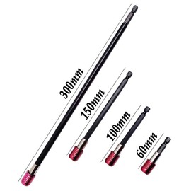 LONGHAO 4 x Bit Extension 60/100/150/300 mm Bit Holder 1/4 Hex Shank Universal Bit Holder Drill Extension Screwdriver Bits Quick Change Bit Holder for Screwdrivers (#1)