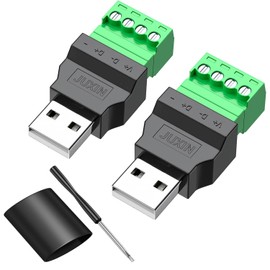 JUXINICE 2Pack Solderless USB Connectors, USB 2.0 Screw Terminal Block Adapter Connector Converter DIY USB2.0 A Male Adapter Connector USB Breakout Board with Black Heat Shrink tubing