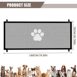 Stair Safety Gate Dog, Dog Door Safety Gate, 180 x 78 cm, Dog Barriers, Dogs, Portable Barrier for Baby and Dogs, Stair Safety Gate No Drilling for Stairs Pet Doors Hallway
