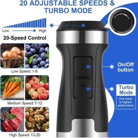 Aquox Handheld Blender Set 1500W, 5 in 1& 20 Speeds &Turbo Boost, Heavy Duty Motor