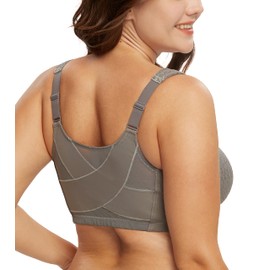 DotVol Jacquard Back Support Posture Bra Women's Full Figure Front Closure Wirefree(Grey,42C)