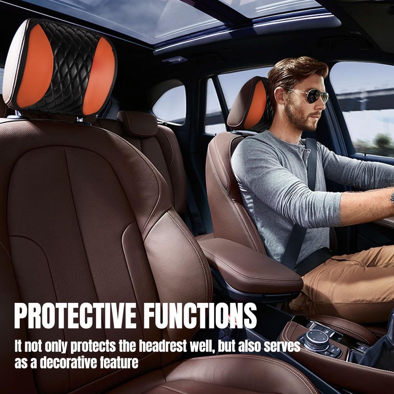 Hovom 2PCS Car Headrest Cover, Soft Breathable Leather Cars Front
