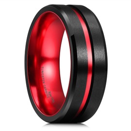 King Will Tungsten Carbide Wedding Band for Men - 8mm Black Brushed Finish with Red Grooved Center Everyday Wear Comfort Fit 11