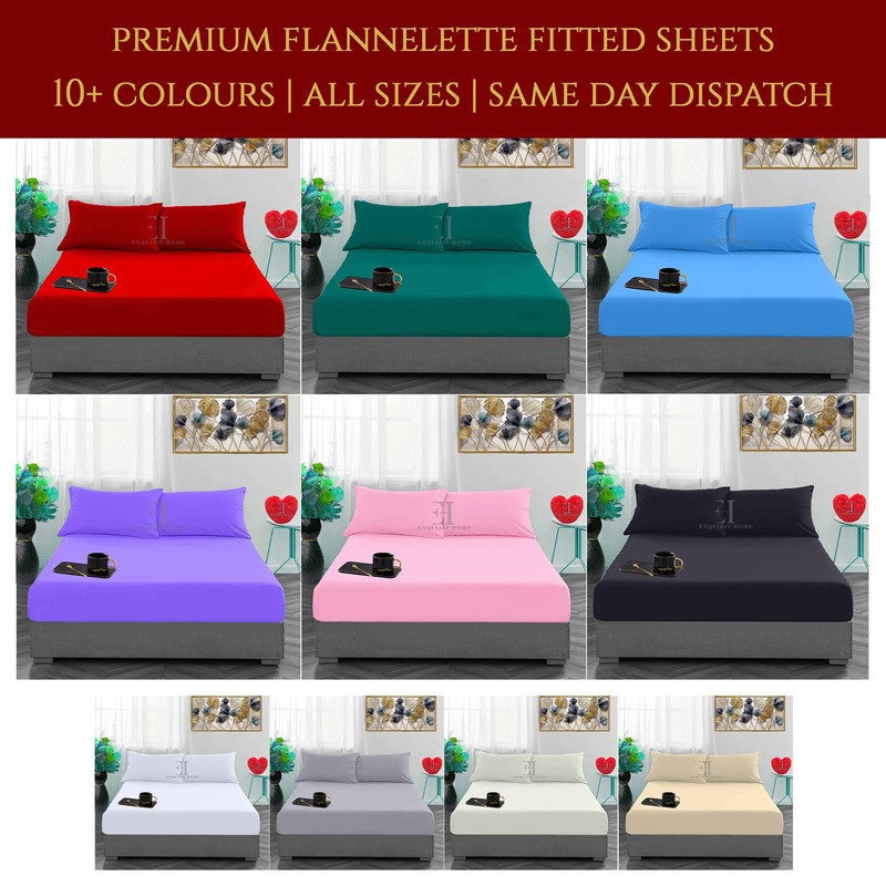 Fitted Bed Sheet Flannelette 100% Brushed Cotton Plain Dyed Fitted