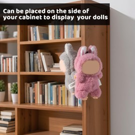 MDOWOK Twin-Hook Display Stand for LABU Dolls - Adjustable Screw Mount for 0.3-1.02" Bookcase Sides, Shelves & Desk Edges Damage-Free Installation & Gift Packaging (PINK 1SET)