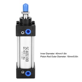 Hyuduo Air Cylinder, SC40 Air Pneumatic Cylinder Double Acting, 25mm, 50mm, 75mm, 100mm, 125mm, 150mm, 175mm, 200mm Stroke Air Cylinder Double Action (optional stroke)(SC40X100), Cylinder