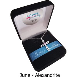 Birthstone Swirl Cross Sterling Silver Pendant - June, with 18 inches Sterling Silver Chain