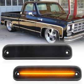LED Side Marker Lights for 1973-1980 GMC Chevy C/K Series Pickup Trucks, K5 Blazer, Suburban - Amber Front Bumper Side Marker Repeater Lamp Kit LH RH With Smoked Lens - Sidemarkers 6270433 6270434