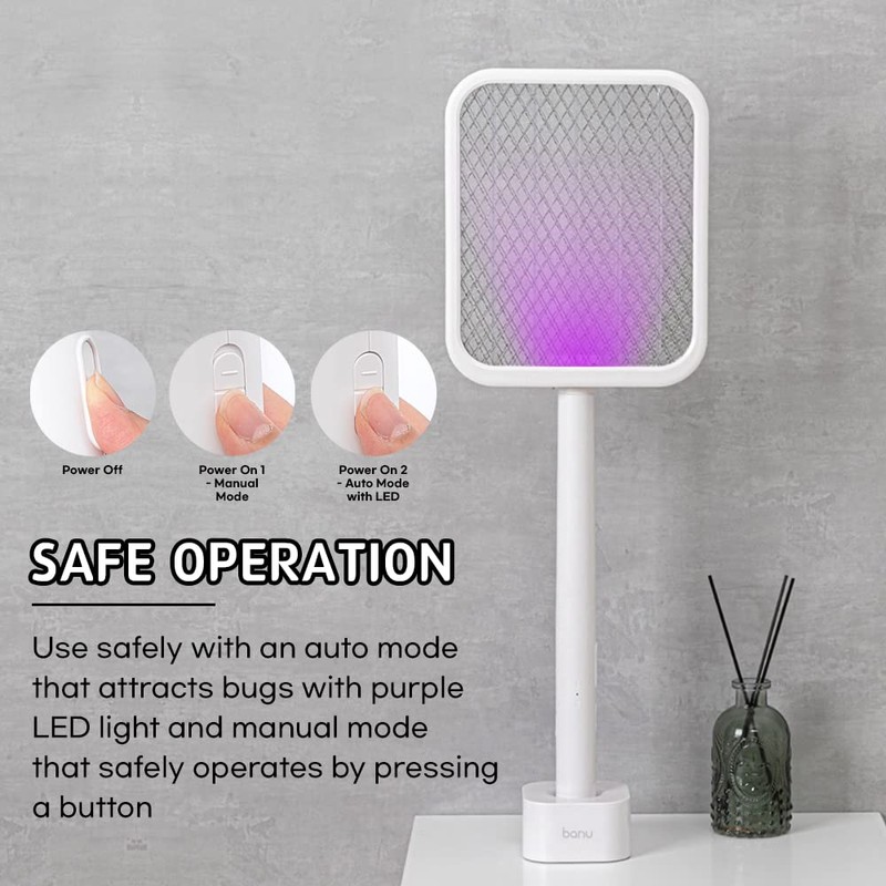 Banu Electric Fly Swatter Bug Zapper Racket, 180-Degree Folding, Adjustable