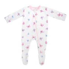 Soft Bamboo Viscose Footies, 2-Way Zipper, Unisex, 0-3 Months, Butterfly, 95% Viscose made from bamboo, 5% Spandex - Imported