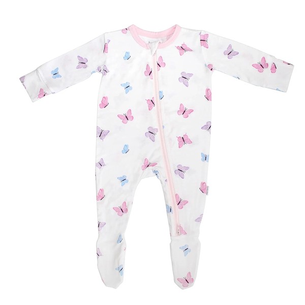 Soft Bamboo Viscose Footies, 2-Way Zipper, Unisex, 0-3 Months, Butterfly,