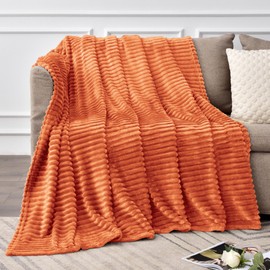 BEDELITE Fleece Blanket Twin Size – 3D Ribbed Jacquard Soft and Warm Decorative Fuzzy Blankets – Cozy, Fluffy, Plush Lightweight Throw Blankets for Couch, Bed, Sofa(Orange, 60x80 inches)