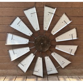 Nightclawing Rustic Metal Windmill Wall Decor, 36 x 36 inches, Farmhouse Style (Silver)