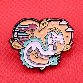 White Dragon Spirit Ghost Haku Bathhouse Heart Leaves Anime Manga 1.2" Enamel Pin Badge, 1.2 inches, Enamel, enamel