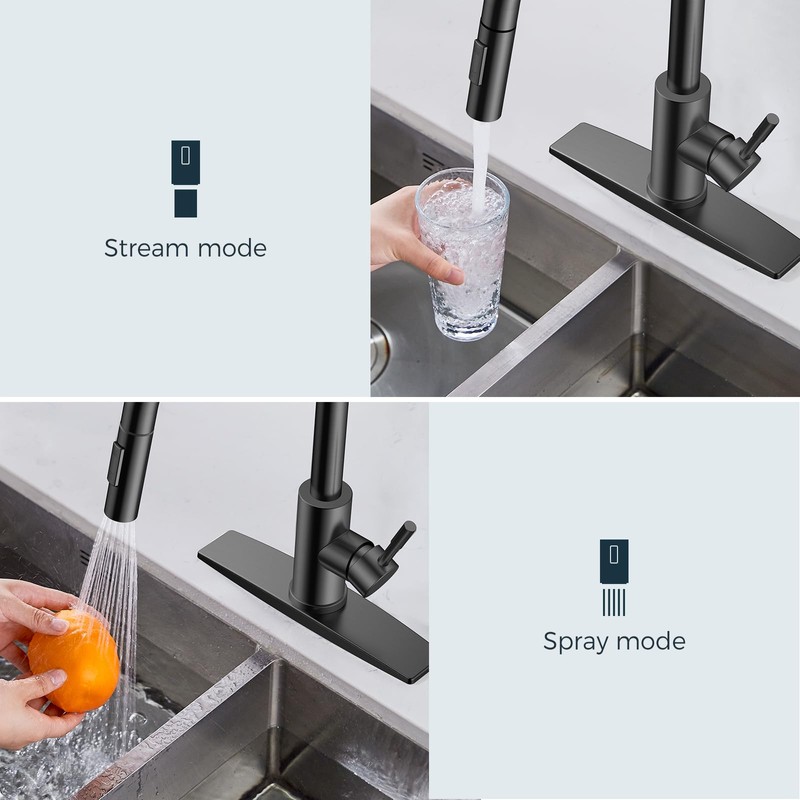 FORIOUS Black Kitchen Faucet with Pull Down Sprayer, High Arc
