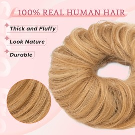 SEGO Pro Messy Bun Hair Pieces for Women and Girls Real Human Hair Scrunchie Curly Bun Hairpiece 23g Curly (Golden Brown & Bleach Blonde)