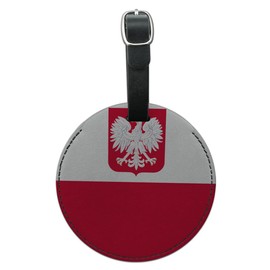 Graphics & More Poland with Coat of Arms National Country Flag Round Leather Luggage Id Tag, Black