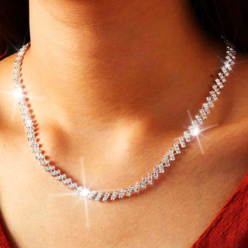 Unicra Silver Wedding Jewellery Sets Rhinestone Bridal Necklaces and Earrings