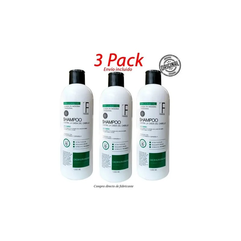 3 Pack Shampoo Anticaída De Cacahuananche Y Romero