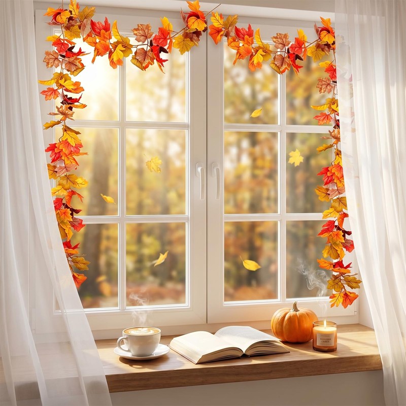 2 Pack 5.9Ft Artificial Autumn Maple Leaf Garland, Fall Leaves