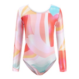 Cucudy Girls Gymnastics Leotards White/Yellow/Blue/Green/Purple/Rosy/Rainbow Gradient Glitter Sleeveless Dance Ballet Gymnastics Sports Leotards for Little Girls 5-12 Years, Orangle long