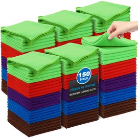 Microfiber Cleaning Cloth for Kitchen,150 Pack Cleaning Rags,Super Soft and Absorbent Cleaning Towels for Window,Car,12"X12" with 5 Color Assorted