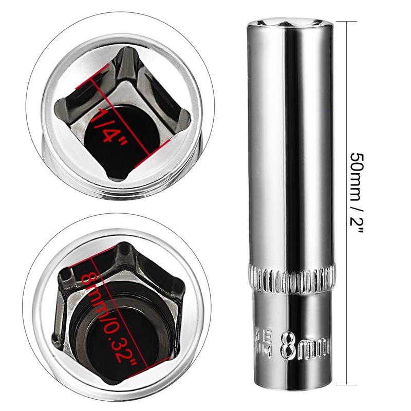 sourcing map 2 Pcs 1/4 Inch Drive 8mm 6-Point Deep