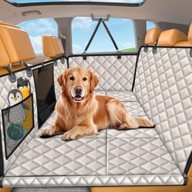 URPOWER Hard Bottom Dog Seat Cover with Mesh Window Waterproof Bench Dog Car Seat Cover for Back Seat Nonslip Pet Rear Seat Protector for Fur & Mud, Washable Dogs Hammock for Cars Trucks and SUV