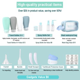 DingCo 18 Pcs Travel Bottles Set for Toiletries TSA Approved, Leak Proof Travel Bottles, Travel Toiletry Bag Set Comes with 3 oz travel bottles, Funnel, Toothbrush Cover