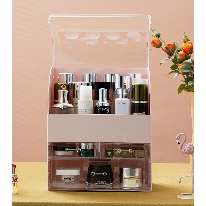MOOCHI Pink Professional Large Cosmetic Makeup Organizer Dust Water Proof