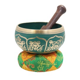 Gorgeous Meditation 8 Lucky Symbols Singing Bowl/Cushion/Mallet (Green)